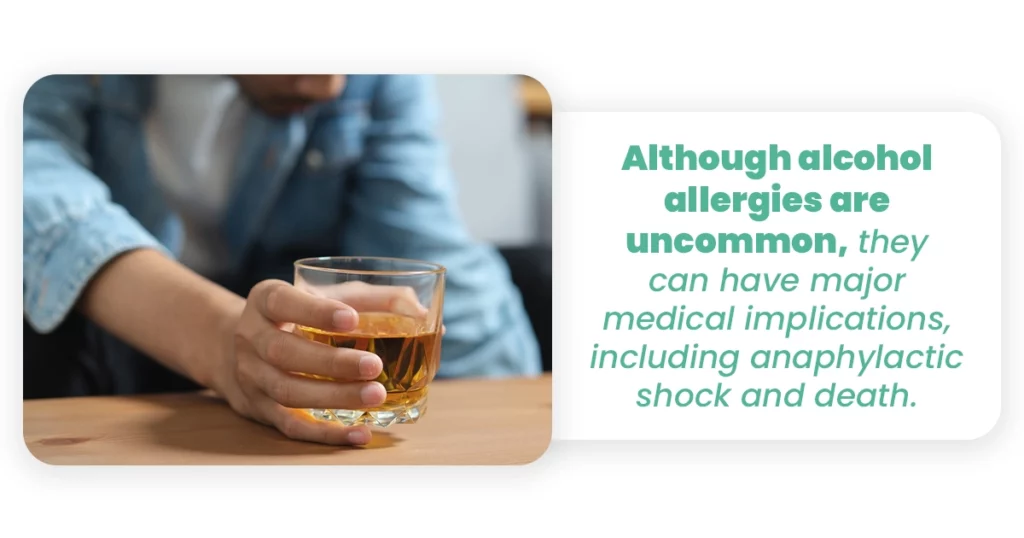 Graphic showing the symptoms of an alcohol allergy
