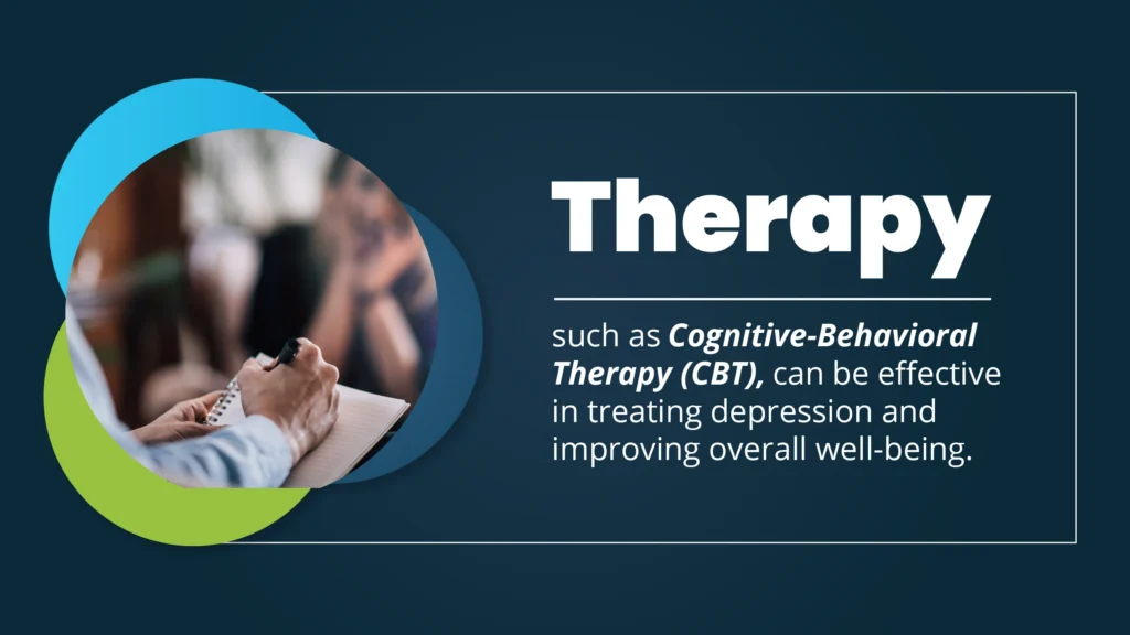 Graphic explains the benefits of Cognitive-Behavioral Therapy for depression.
