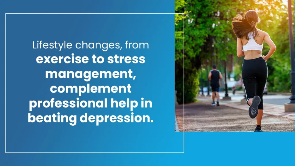 Woman running outside. Lifestyle changes, from exercise to stress management, complement professional help in beating depression.