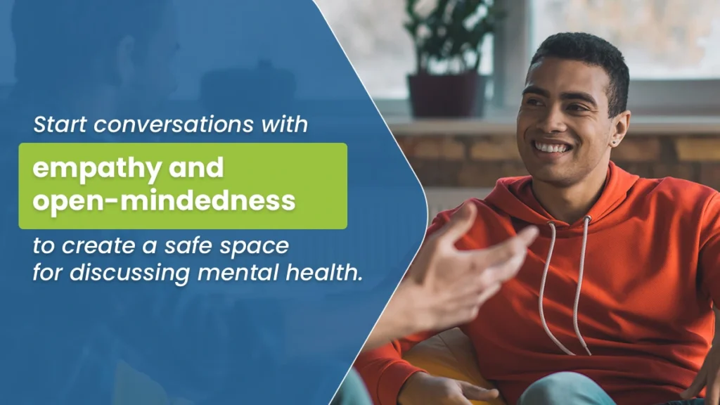 Man smiling. Start conversations with empathy and open-mindedness to create a safe space for discussing mental health.