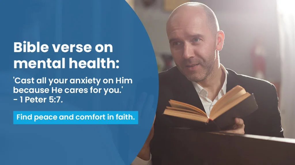 Bible verse on mental health: 'Cast all your anxiety on Him because He cares for you.' - 1 Peter 5:7. Find peace and comfort in faith.
