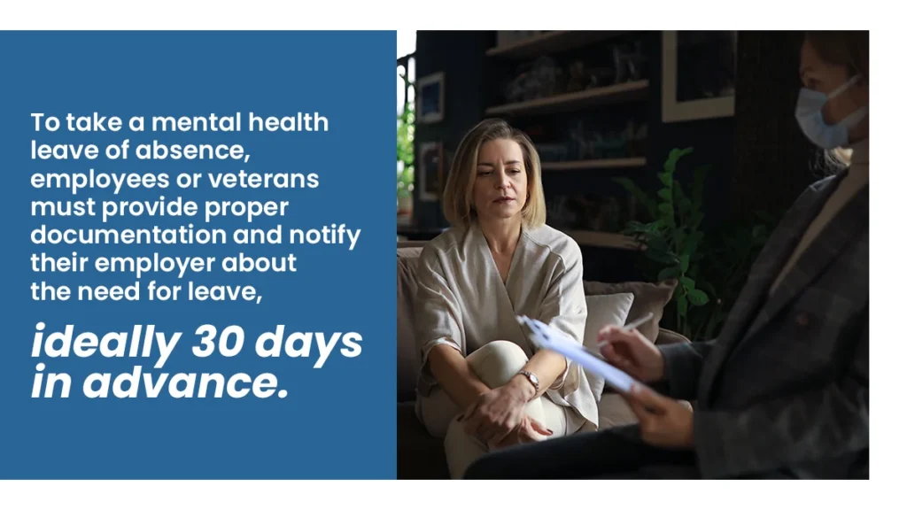 Illustration of FMLA and mental health: an office desk with a calendar marked for FMLA leave, symbolizing support for mental health conditions.
