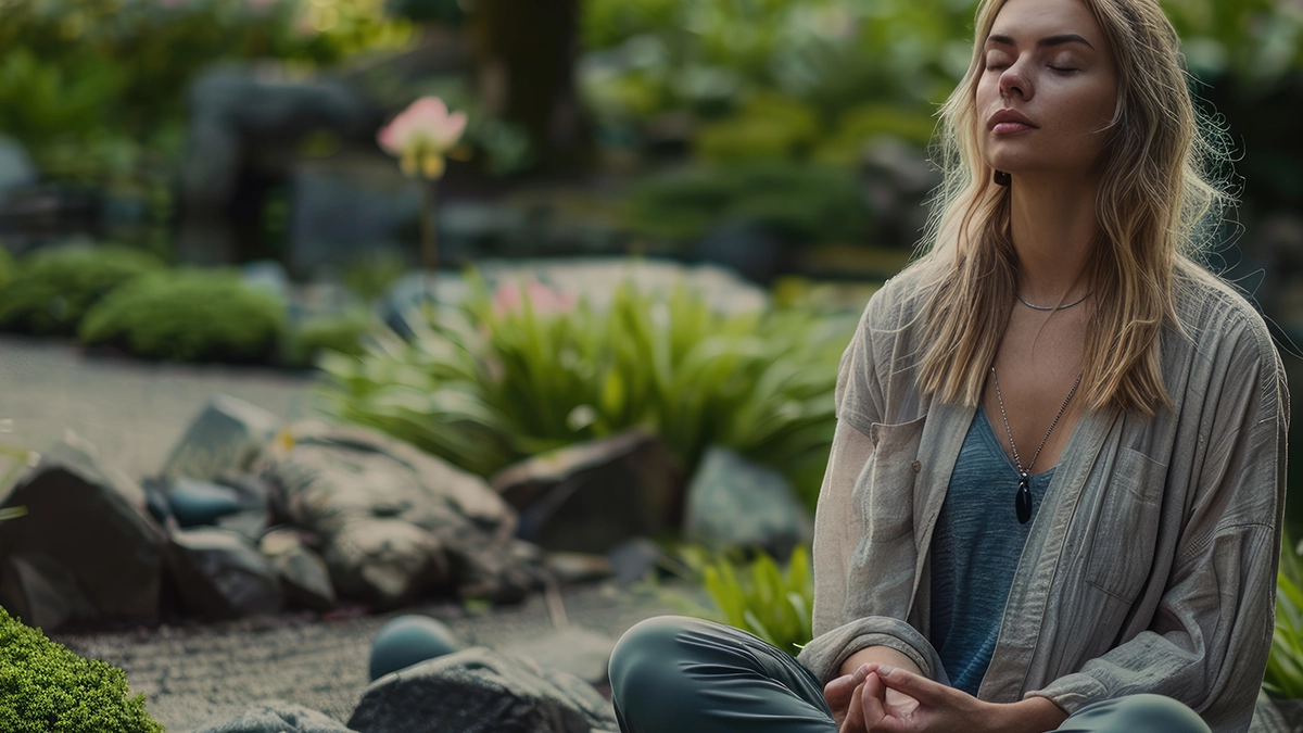 woman meditating in a forest