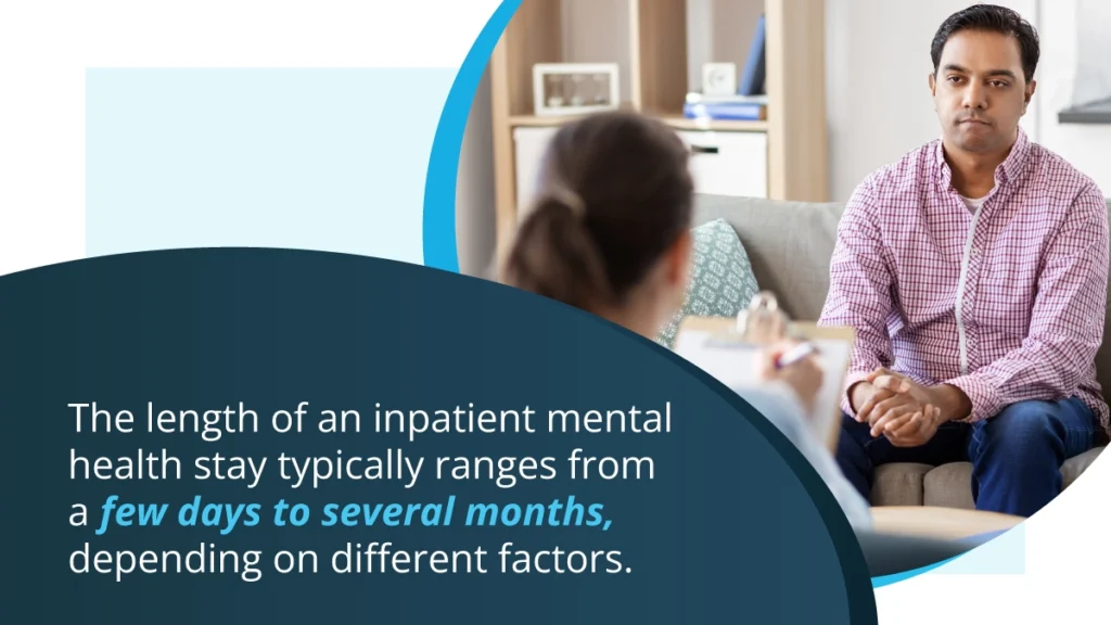 The length of an impatient mental health stay typically ranges from a  few days to several months, depending on different factors 