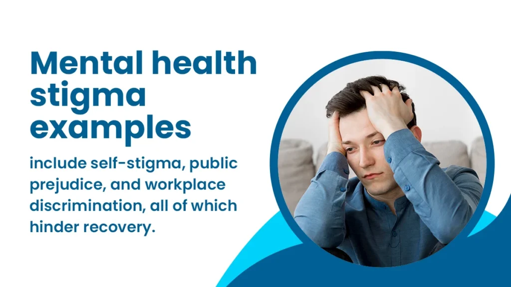 Mental health stigma examples include self-stigma, public prejudice, and workplace discrimination, all of which hinder recovery.
